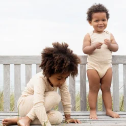 Serendipity Organics Organic Cotton Child Leggings - Desert/Off White Stripe New