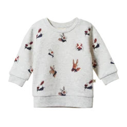 Nature Baby Emerson Sweater - Bunny Garden Light Grey Marl Print Sale