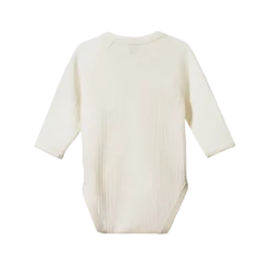 Nature Baby New Merino Pointelle Long Sleeve Kimono Bodysuit - Natural