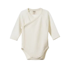 Nature Baby New Merino Pointelle Long Sleeve Kimono Bodysuit - Natural