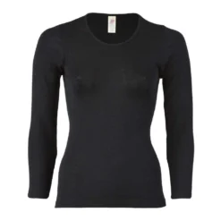 Engel Womens Merino Wool & Silk Long Sleeve Top - Black