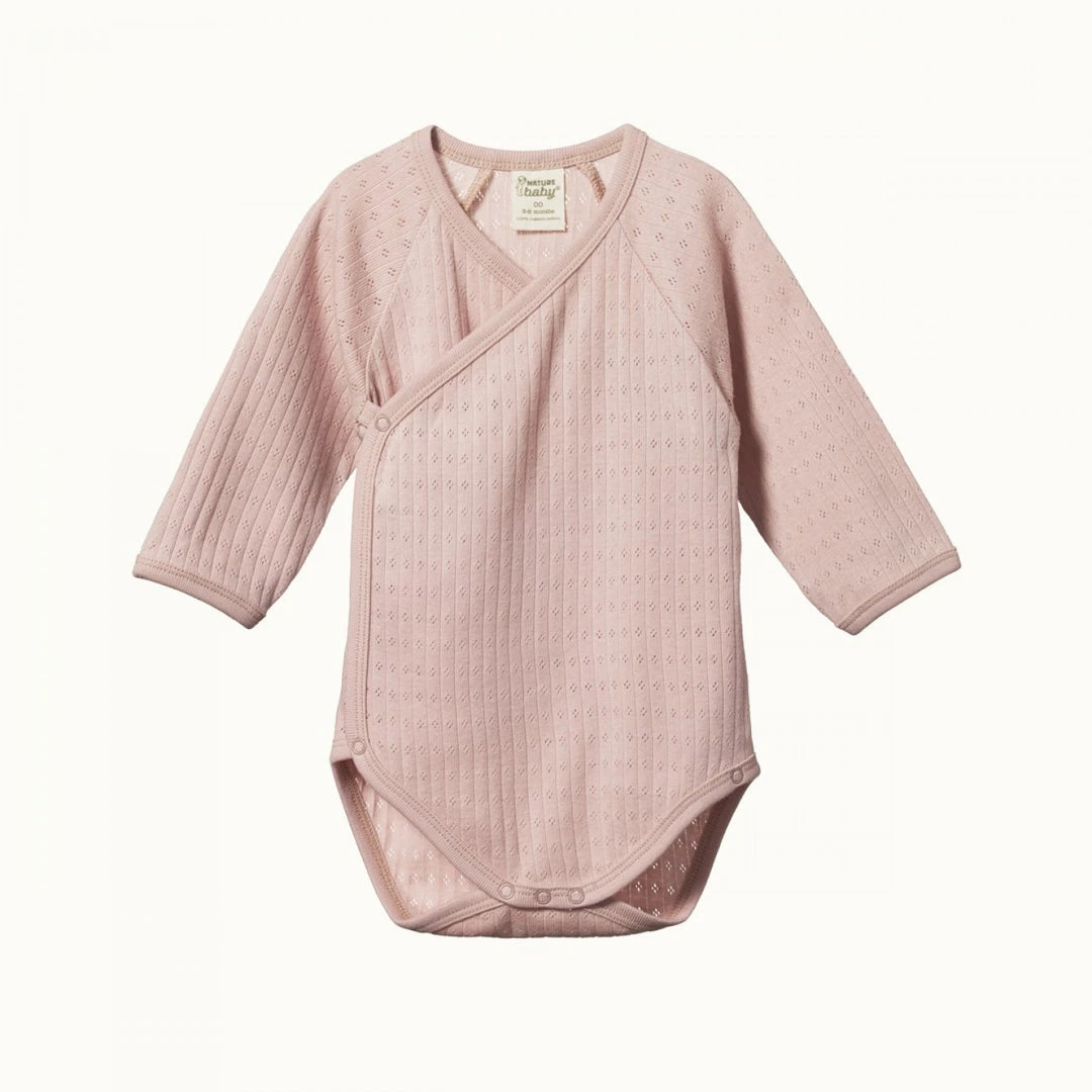 Nature Baby Pointelle Kimono Bodysuit - Rosebud Bodies & Jumpsuits