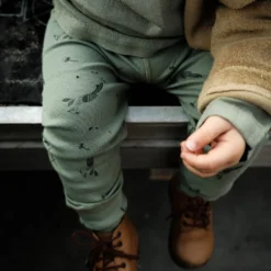 Poudre Organic Leggings & Pants Organic Cotton Leggings - Oil Green Peacock Motif