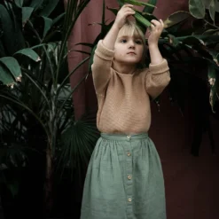 Poudre Organic Organic Cotton Long Button Skirt - Oil Green Dresses & Skirts